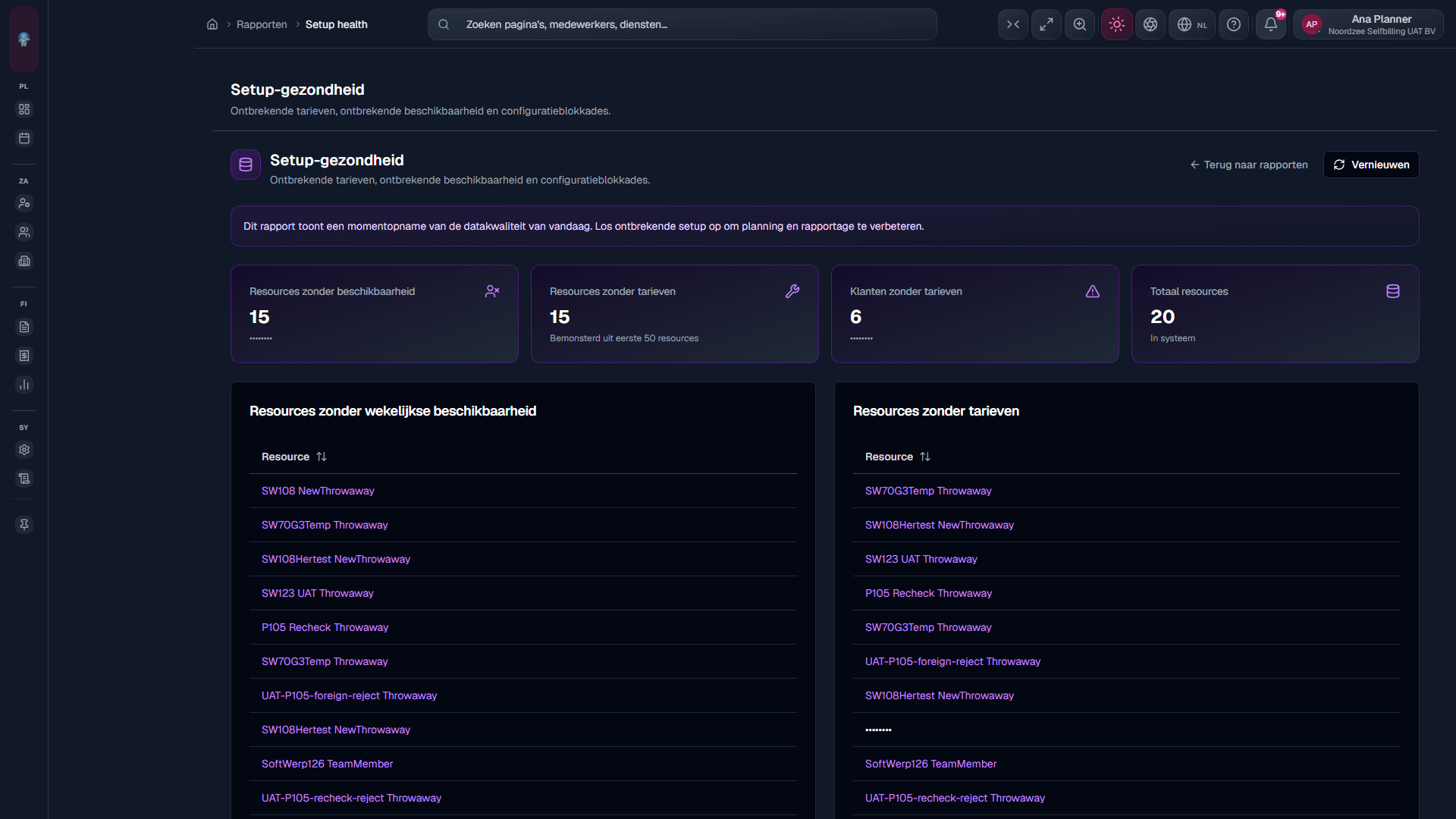 Inrichtingsstatus (`/reports/data-quality/setup-health`).