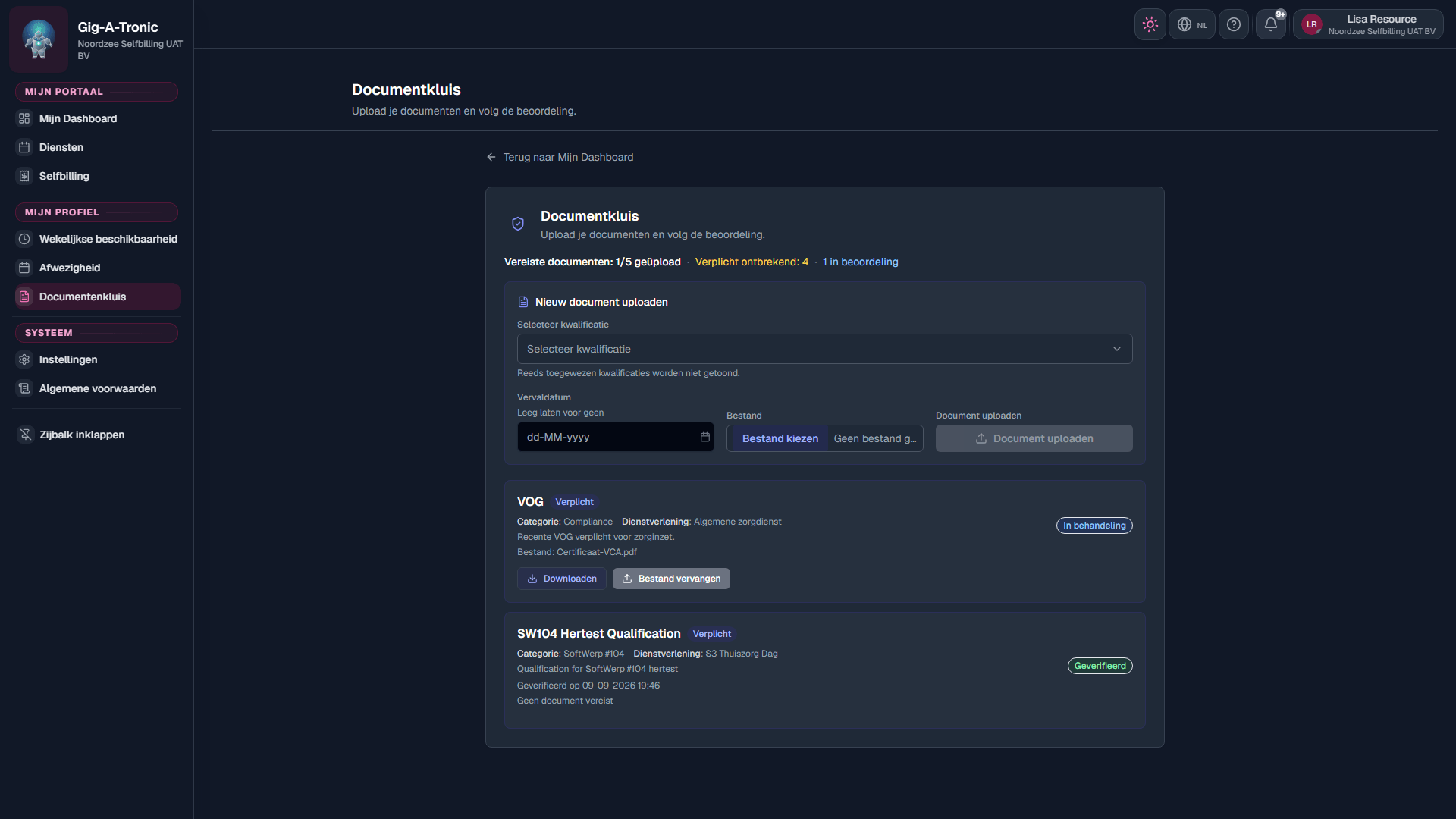 Documentkluis: Nieuw document uploaden (niet indienen bij capture).