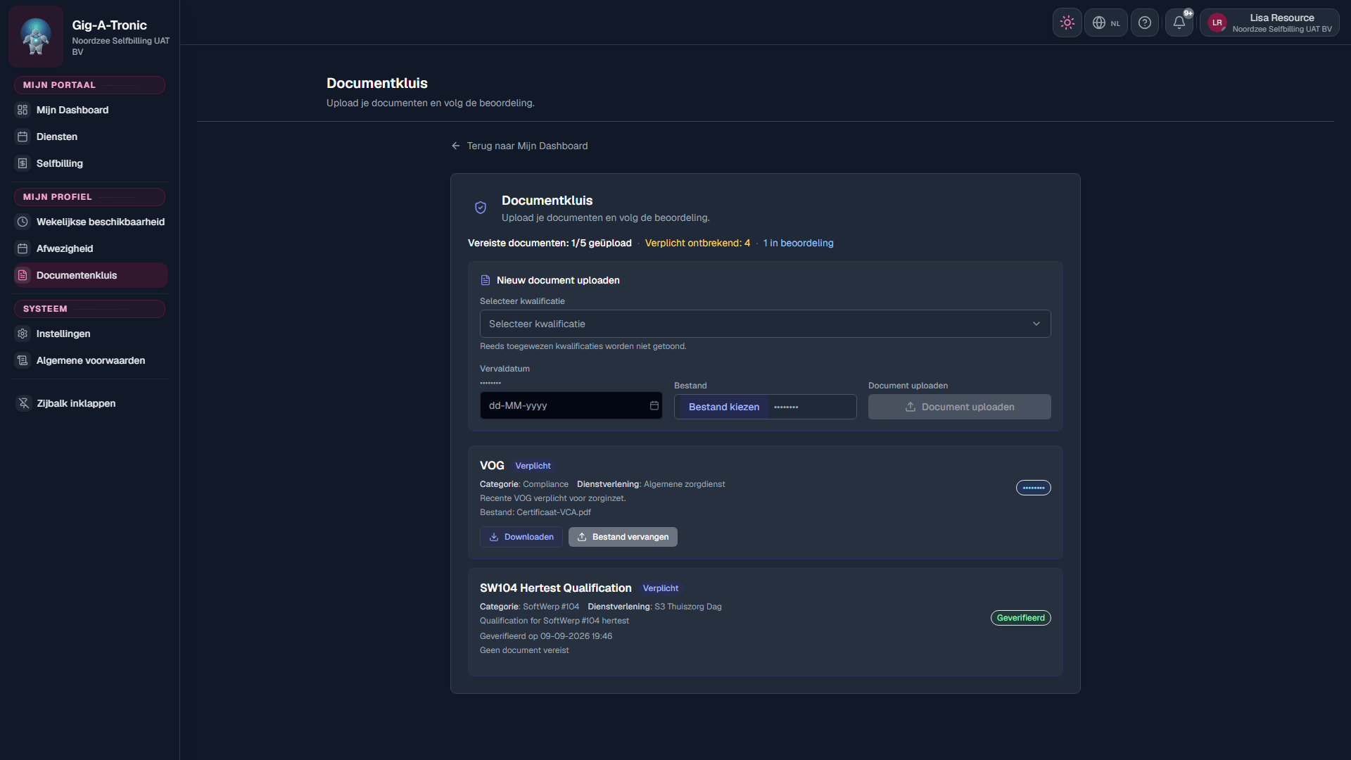 Documentkluis: kwalificatierijen en statusbadges.