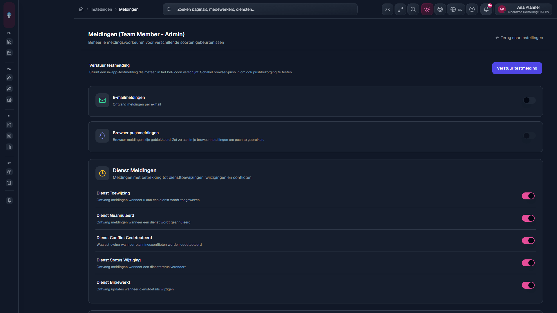 Meldingen: typen en kanalen (e-mail/push) kiezen (/settings/notifications).